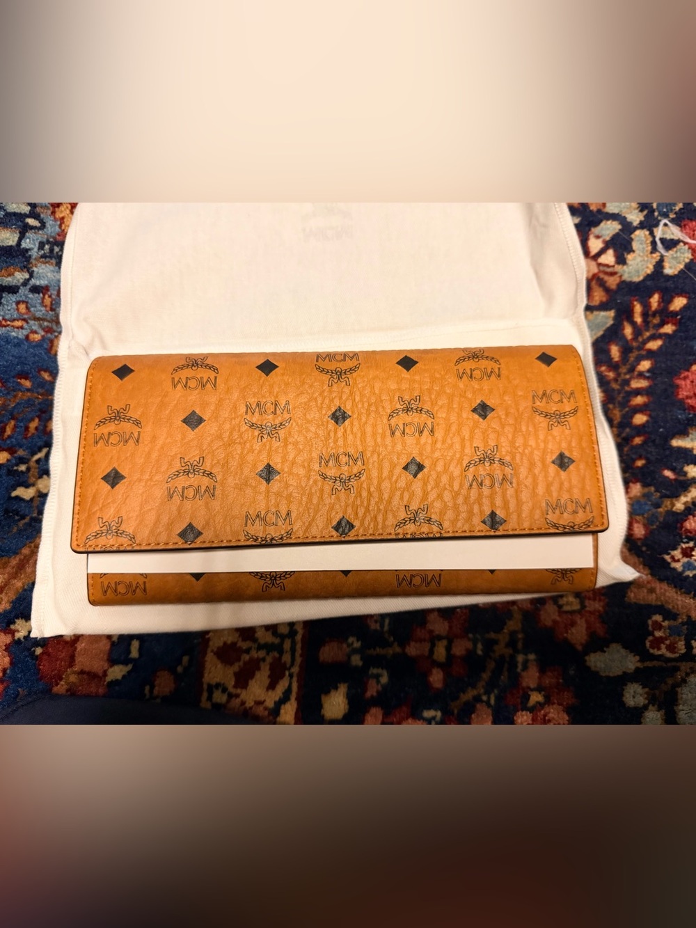 MCM Cognac Visetos Logo wallet with Black Accents